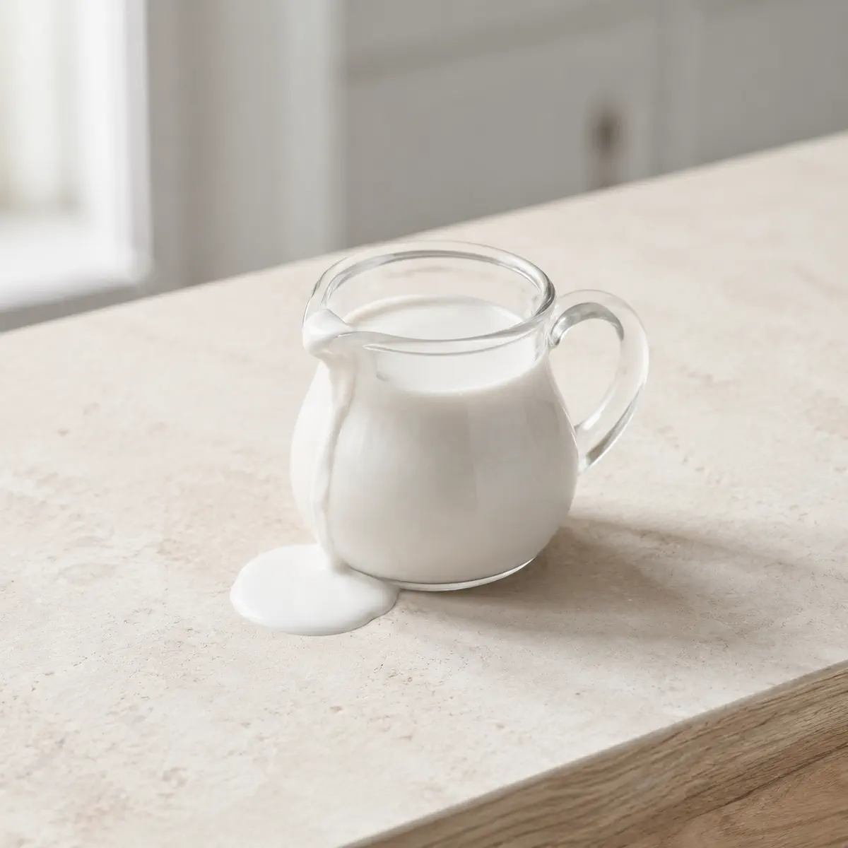 Crème de coco : un pichet de verre, fraîchement versé.