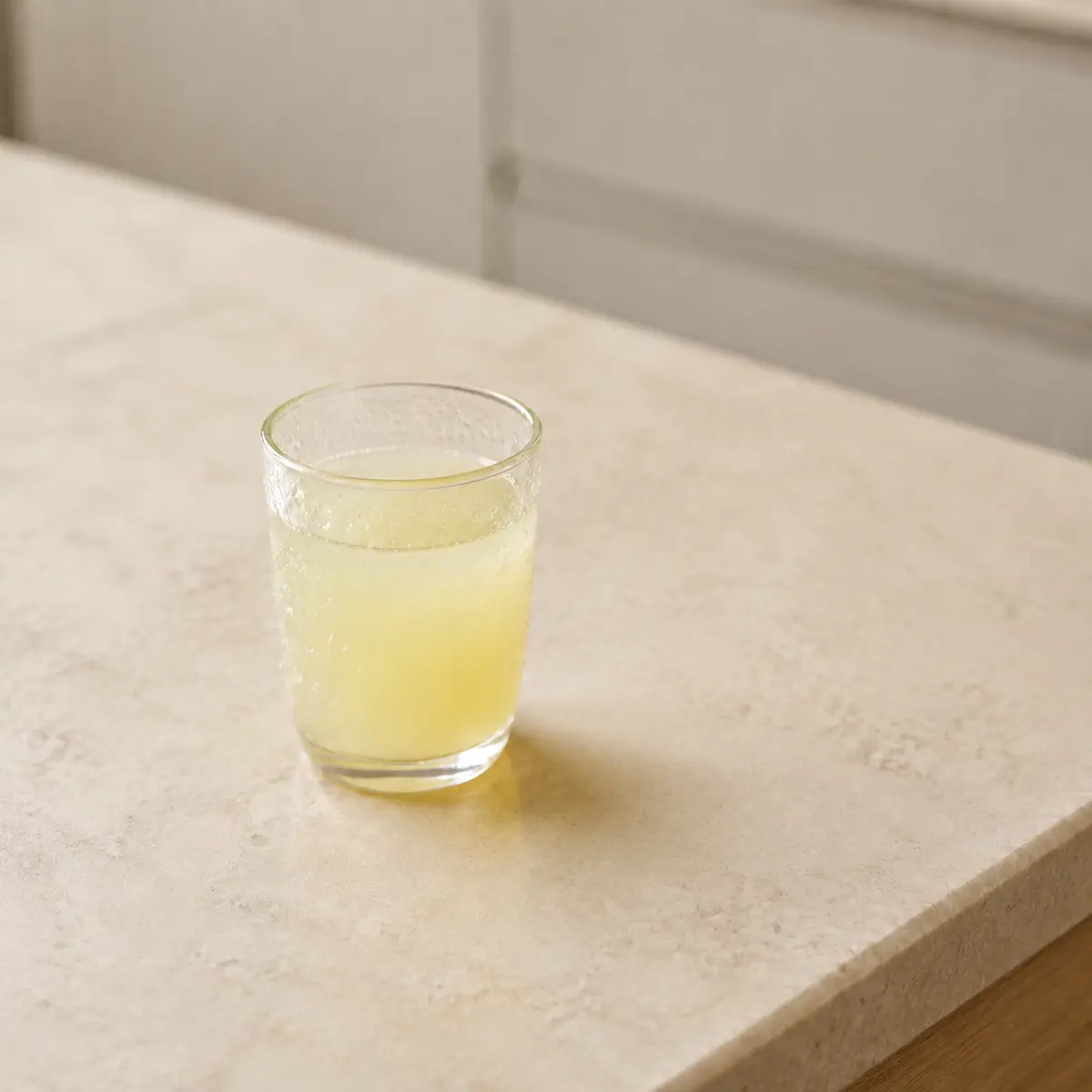 Jus de citron vert : un grand verre, embué.
